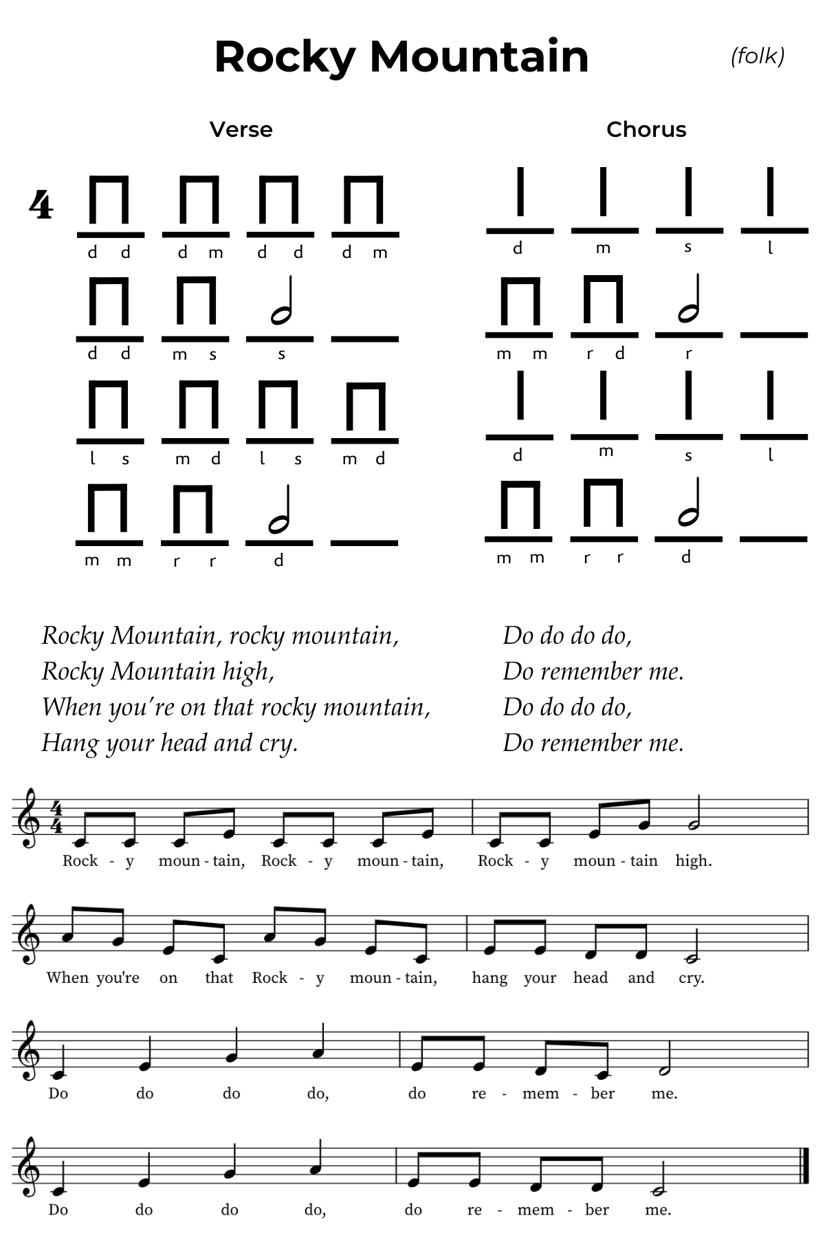 Rocky Mountain in pentatonic solfa